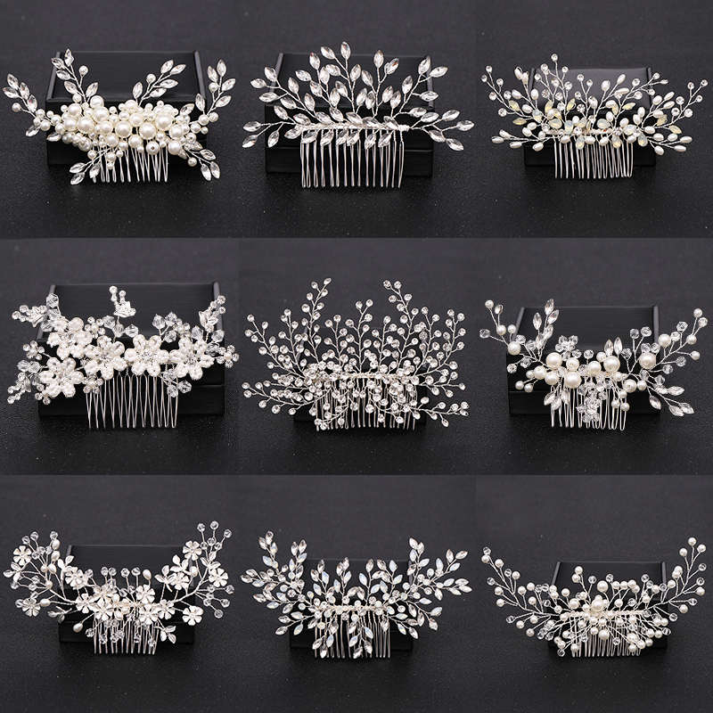Gümüş renk inci kristal düğün Combs aksesuarları gelin çiçek başlığı kadınlar gelin saç süsler takı