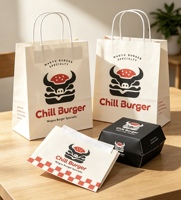 Ensemble d'emballages pour hamburgers imprimés sur mesure avec des sacs en papier à fond en V, des sacs à poignée pour hamburgers, des sacs pour frites, des sandwichs et à emporter