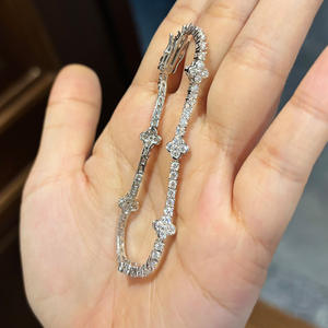 Bracciale in Argento 925 con Moissanite, Quadrifoglio Portafortuna, Certificato VVS1, Placcato in Rodio, Gioiello alla Moda 12/15 - Product Image 3