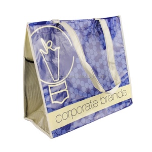 Bolsa de mano promocional bonita de polipropileno no tejido con bolsa de malla, bolsa de mano laminada azul no tejida - Product Image 1