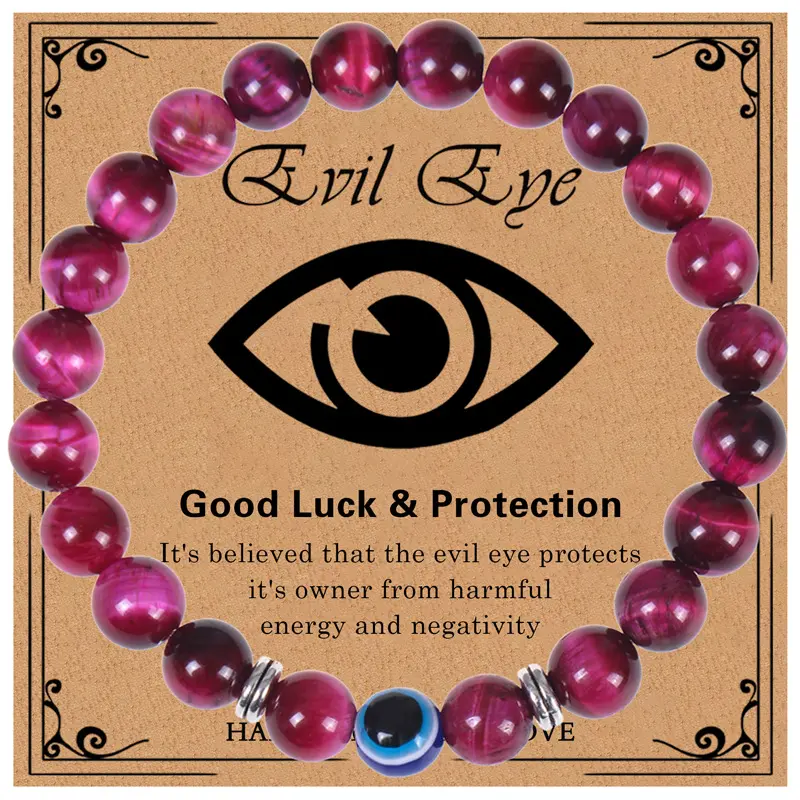 Good Luck Jewelry Natural Healing Crystal Map 8mm Stone Bead Stretch Evil Eye bracciali per regali