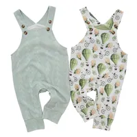 High Quality Bamboo Knitted Baby Summer Boys And Girls Rompers Button Style OEM Printed Design Baby Long Pants Suspenders