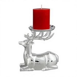 Petit porte-bougie en aluminium plaqué nickel fait à la main en forme de renne pour la décoration de Noël à la maison - Product Image 1