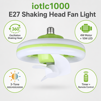 Ventilateur de plafond LED intelligent à intensité variable et contrôle de vitesse, E27 ABS, 3 pales, pour chambre, salon, crèche