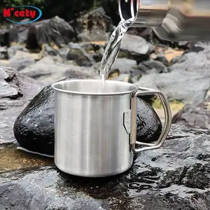 Custom Logo Stainless Steel 18-8 Camping Mug Water Cup For Outdoor Camping Picnic Travel With Folding Handle