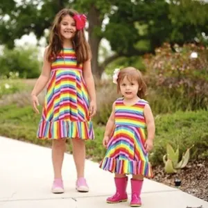 夏季女童服装套装幼儿两件套婴儿奢华精品彩虹印花补间女童服装