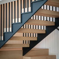 Escalier droit minimaliste de luxe Prima avec poutre dissimulée et bande lumineuse LED intégrée pour escaliers intérieurs de maisons contemporaines à plan ouvert