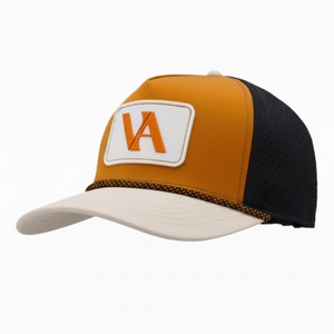 หมวกแก๊ปตาข่ายแบบกำหนดเอง OEM พร้อมโลโก้ 5 แผง ปีกโค้งเล็กน้อย แบบ Snapback ป้ายยางกันน้ำ หมวกกอล์ฟ - Product Image 1