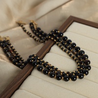 Collier en agate noire naturelle fait main avec fermoir OT, bijoux vintage de luxe léger en onyx pour femmes, vente en gros