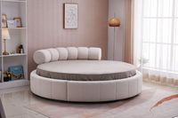 Cama Redonda de Lujo con Forma de Pétalo, Tamaño King, Queen, Doble, Cama Circular de Princesa, Color Personalizado, Marco de Cama Redondo con LED