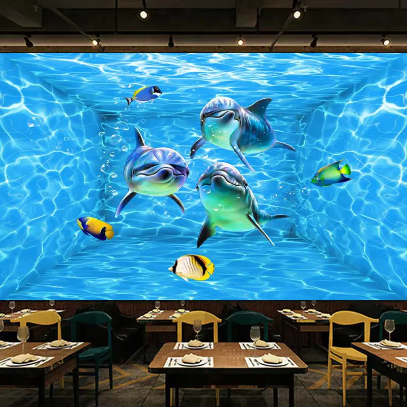 Papier peint 3D du monde sous-marin moderne dauphins dessin animé enfants chambre peintures murales salon fond peinture murale