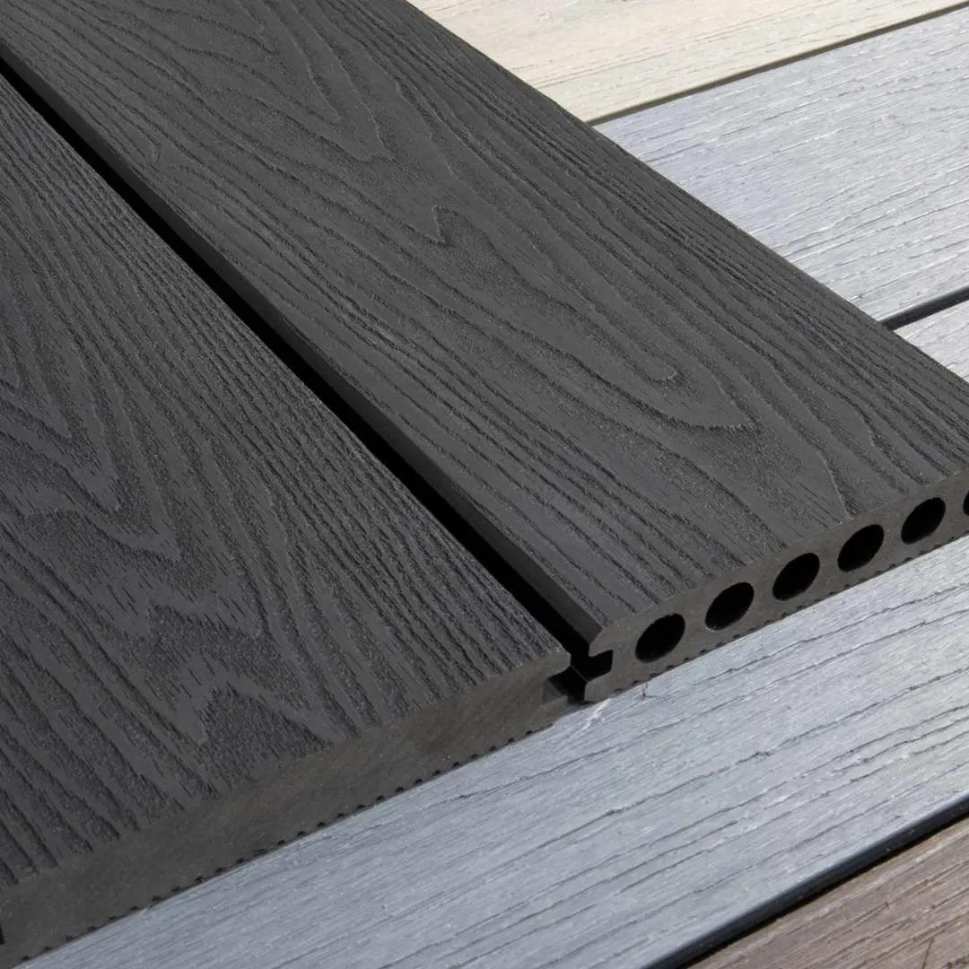 Pele-amigável ao ar livre Madeira Plástico composto deck placas textura de madeira 3D gravado piso oco wpc decking composto