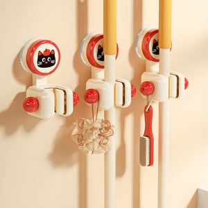 Suction Cup Mop <b>Clip</b> Wall Mounted Bathroom Storage Holder With Single <b>Hook</b> Durable Plastic Round Design - Product Image 1
