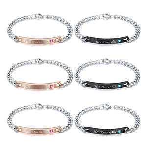 Valentine's Day Gift Idea Classic Anti-Allergy Stainless Steel <strong>Bracelet</strong> 'King' Inscribed Zircon for <strong>Boyfriend</strong> <strong>Girlfriend</strong> Lovers - Product Image 2