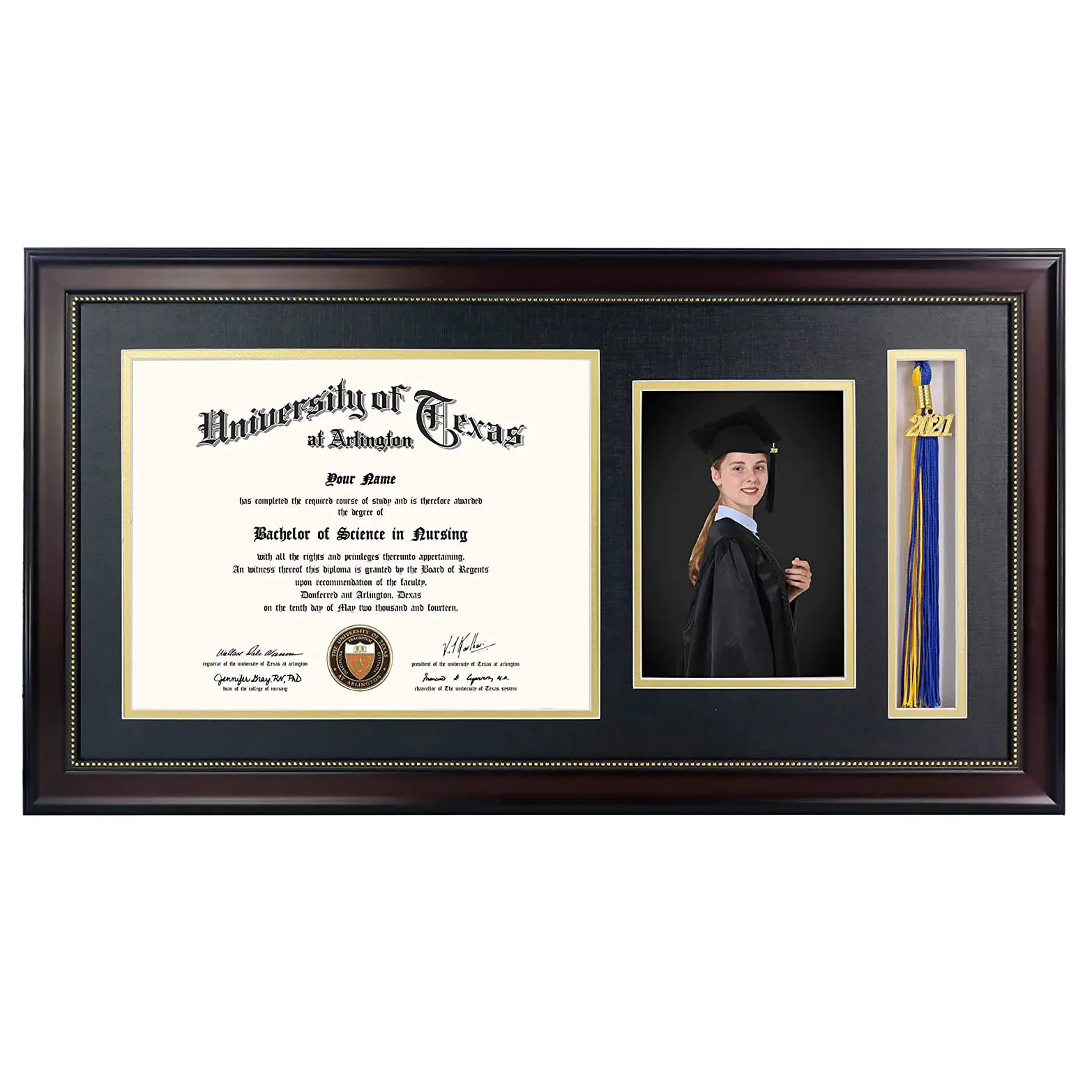 wenfeier Diplomrahmen mit Tasselhalter und Bild für 8.5 x 11 Zertifikat 5 x 7 Foto, echtes Glas, schwarze Goldmatte