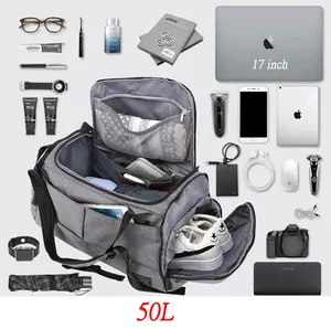 Custom Gym Bag 50L Erweiterbare große Luxus-Sporttasche mit großer Kapazität Herren Sport Travel Duffel Bag mit Sneaker-Fächern