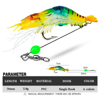 Yüksek kaliteli 6 renkler yapay yem karides yumuşak cazibesi 70mm 5.8g PVC malzeme geç gece Angling için yumuşak plastik karides karides