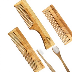 Peine de madera de neem pulida de dientes anchos, artesanía natural - Product Image 1