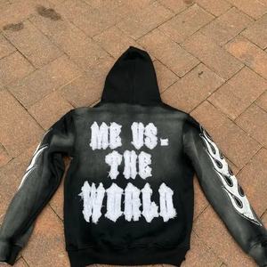 OEM Sweat à capuche zippé en molleton français 100% coton, grammage lourd 500 g/m², 100% coton, avec appliqué brodé vintage effet vieilli, imprimé hivernal, délavé à l'acide et effet décoloré par le soleil - Product Image 5