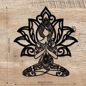 Décoration murale en fonte « Namaste » de Lotus Girl, style Art Déco, avec symboles sanskrits, cadre métallique, ornement suspendu pour la maison, le jardin, le <span class=keywords><strong>balcon</strong></span> - Product Image 2