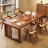 Table à manger en bois massif avec pieds à lattes verticales, bureau à domicile, table de conférence, vente en gros pour cuisine, restaurant, appartement
