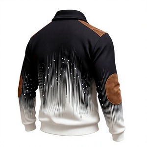 Sweat à capuche décontracté pour homme, personnalisé, en polaire tricotée de polyester, avec demi-fermeture éclair, style vintage, patchwork en daim et imprimé dégradé, chaud pour l'hiver - Product Image 4