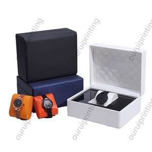 Solid Color PU Leather Watch <b>Box</b> Custom Logo Square Single Wristwatch Storage <b>Gift</b> Packaging <b>Box</b> - Product Image 2