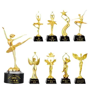 MH-NJ00765 Customized Souvenirs Dance Trophy Metal trophy Crystal Golden Women Trophy Cup Statue for Dancer