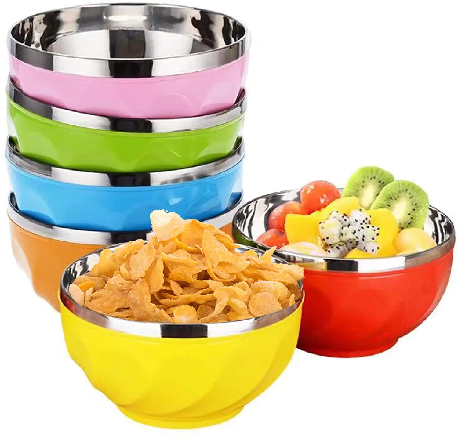 Assorted Colors Stainless Steel Cereal Bowls Set Of 6 Unbreakable Bowl Dinnerware Set Serving Bowl for Soup Salad Oatmeal Fruit