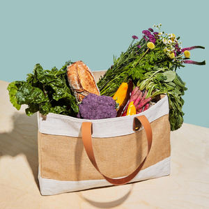 Atacado Cor Tamanho Personalizado Impresso Eco Amigável Tote com Punho De Couro Comprar Frutas Legumes Juta Saco De Mercado - Product Image 5