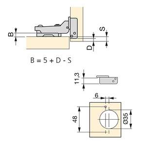 Bisagra de copa EMUCA 1011107 D. 35 mm Media superposición 100 ° Clip unidireccional con base Juego de 20 piezas para aplicaciones de taller y baño - Product Image 3