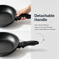 Ensemble de 5 casseroles et poêles en fonte antiadhésives sans PFOA, poignée amovible, compatible avec les cuisinières à induction et à gaz, gain de place pour la cuisine