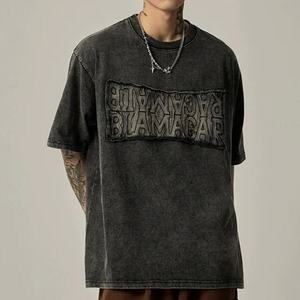 Camiseta Casual de Manga Corta para Hombre con Logotipo Personalizado, 100% Algodón, Estampado Desgastado por el Sol, Estilo Oversize, Lavado Ácido, Tejido de Punto con Parches - Product Image 2