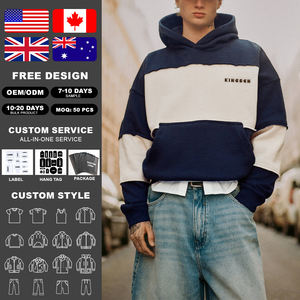 Sudadera con capucha KingSen personalizada, cortada y cosida, a rayas, estilo Y2K, con logo bordado, estilo urbano, de felpa francesa, para hombre. - Product Image 2