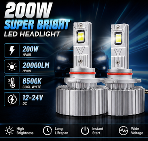 YOUCHESHI 200W 20000LM Nouvelle ampoule de phare LED 9005 6500K Lumière blanche froide Phare de voiture 12-24V Aluminium+Laiton Universel OEM/ODM - Product Image 1