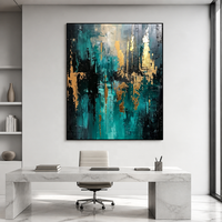 Peinture abstraite sur toile avec feuille d'or turquoise, art mural texturé, art moderne de luxe, peint à la main, décoration murale pour salon