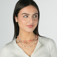 Collar de cuentas de piedra natural de acero inoxidable serie rosa, collar de perlas de agua dulce naturales hechas a mano para mujer, venta al por mayor