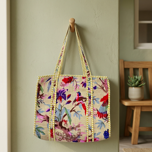Bolsos de Mano Acolchados de Gran Capacidad, Estilo Campestre Francés, Multifuncionales, de Algodón, Estampados a Mano, Hechos a Mano - Product Image 2
