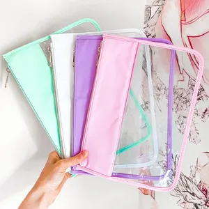 RTS Reusable Multi Colors Unisex Storage Makeup Pouch Waterproof Plastic Zipper Bag Travel Transparent Clear PVC Cosmetic Bag