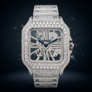 Reloj de Cuarzo AURALUXURIA para Hombre, de Lujo, en Acero Inoxidable Plateado, con Diamantes Moissanite VS1, Resistente al Agua 10 Bar, con Día/ Fecha - Product Image 1
