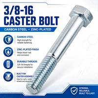 Kit de fixation en acier au carbone zingué avec axe de roue à roulettes 3/8"-16 et boulon hexagonal pour montage, réparation et remplacement de chariots et de chariots à roulettes