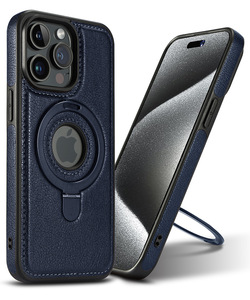 Kickstand Magnetic Stand <b>Holder</b> <b>Ring</b> Magnetic <b>Phone</b> Case For iPhone 17 Air 13 15 16 Pro Max 14 Plus Hollow Logo PU Leather Cover - Product Image 6