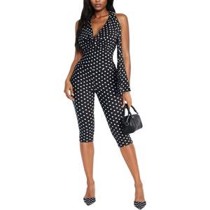 Mono de mujer personalizado 2026 con estampado de lunares, cuello halter, cintura alta, sin mangas, transpirable, estilo Y2K, para playa, largo capri - Product Image 4