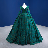 AL1187 Robe de Soirée Élégante Femme Manches Longues Brodée de Perles et de Paillettes Verte pour Mariage avec Décoration en Cristaux