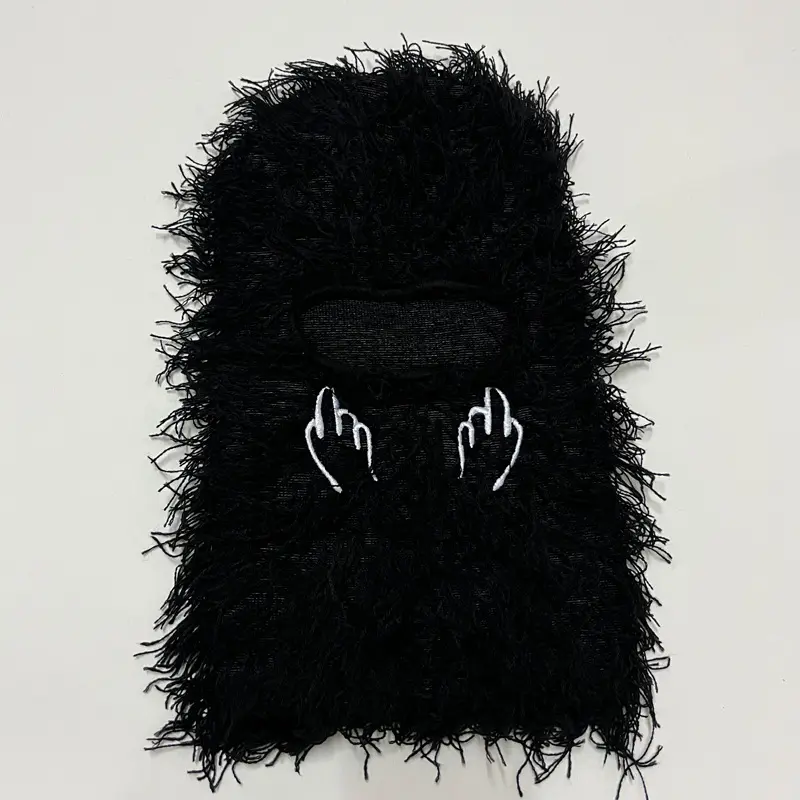 Benutzer definierte gestickte Logo Winter warme Party Acryl gestrickt schwarz grasig Distressed Sturmhaube Skimask