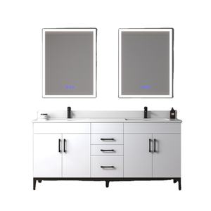 Meuble-lavabo de salle de bain moderne blanc de 72 pouces avec miroir LED et double vasques, design résistant à l'eau, construction durable, fabriqué au Vietnam - Product Image 1