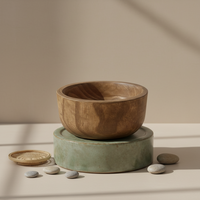 Bol en bois rustique sculpté à la main - Bol de service décoratif en paulownia pour la décoration intérieure bohème