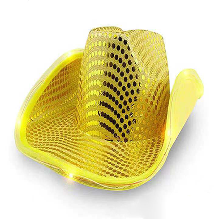 Оптовая продажа, модные персонализированные светящиеся фетровые ковбойские шляпы со сверкающими блестками, шляпа с мигающим светом, шляпа для вечеринки