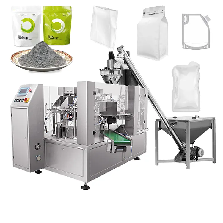 Máquina de embalaje de sello de llenado automático de bolsas doypack prefabricadas para detergente, especias, café, leche, detergente en polvo