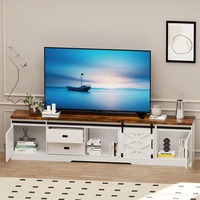 Meuble TV blanc de style farmhouse de 98 pouces avec design convertible 3-en-1 et portes coulissantes de type grange pour téléviseur de 100 pouces